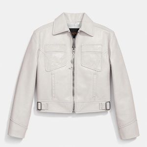 Coach Cropped White Italian Calf Leather Jacket